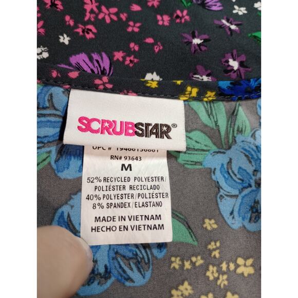 Scrubstar Scrub Top Ladies Medium Blue Floral - Picture 5 of 6